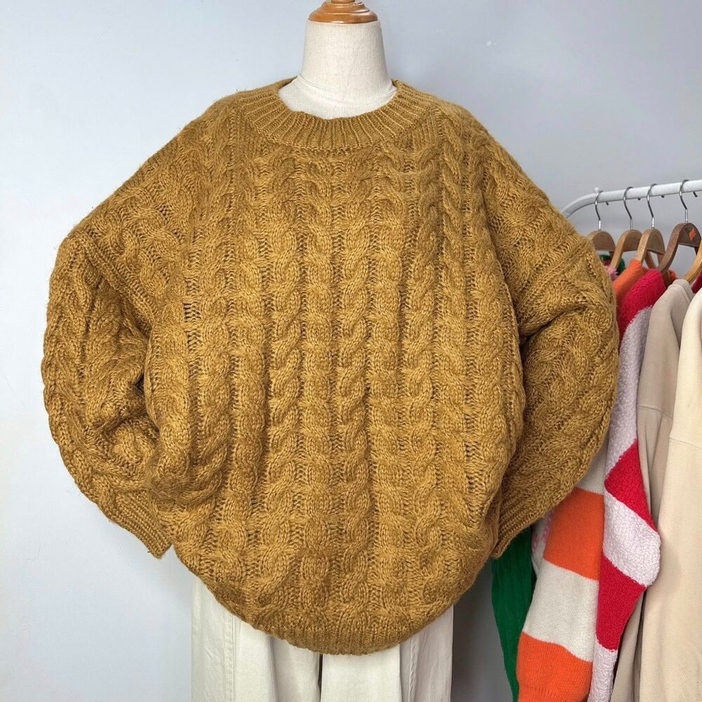 Mustard Yellow Oversized Chunky Cable Knit Cozy Sweater